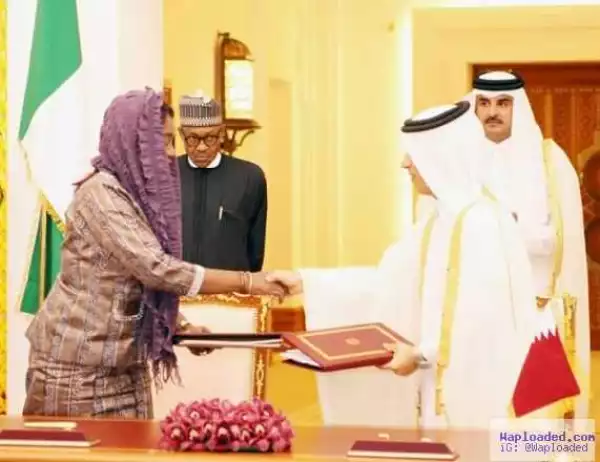 Photos: Minister Of Finance, Kemi Adeosun, Covers Her Hair While Signing Bilateral Agreement With Qatar Government